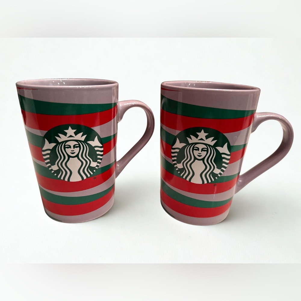 Starbucks Holiday Striped Ceramic Coffee Mugs – Set of 2